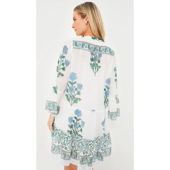 JULIET DUNN Tuckernuck White Poppy Flared Sleeve Cotton Mini Dress Block Print - Picture 5 of 11